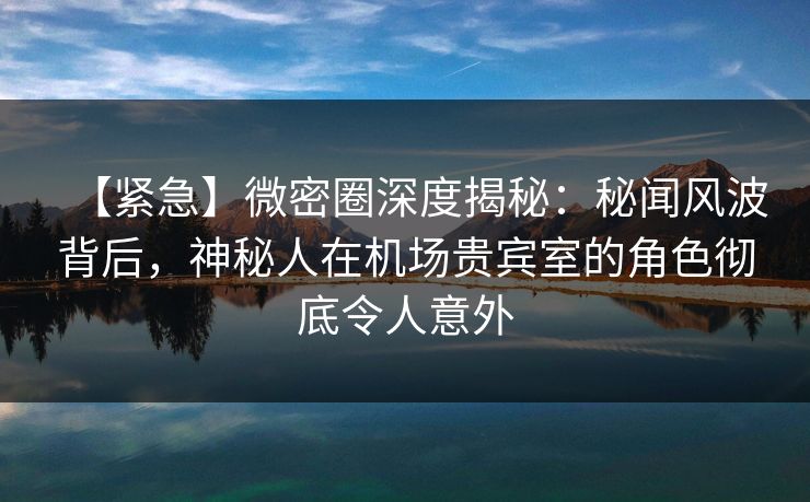 【紧急】微密圈深度揭秘：秘闻风波背后，神秘人在机场贵宾室的角色彻底令人意外