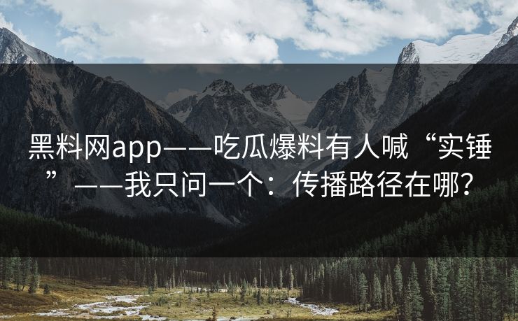 黑料网app——吃瓜爆料有人喊“实锤”——我只问一个：传播路径在哪？